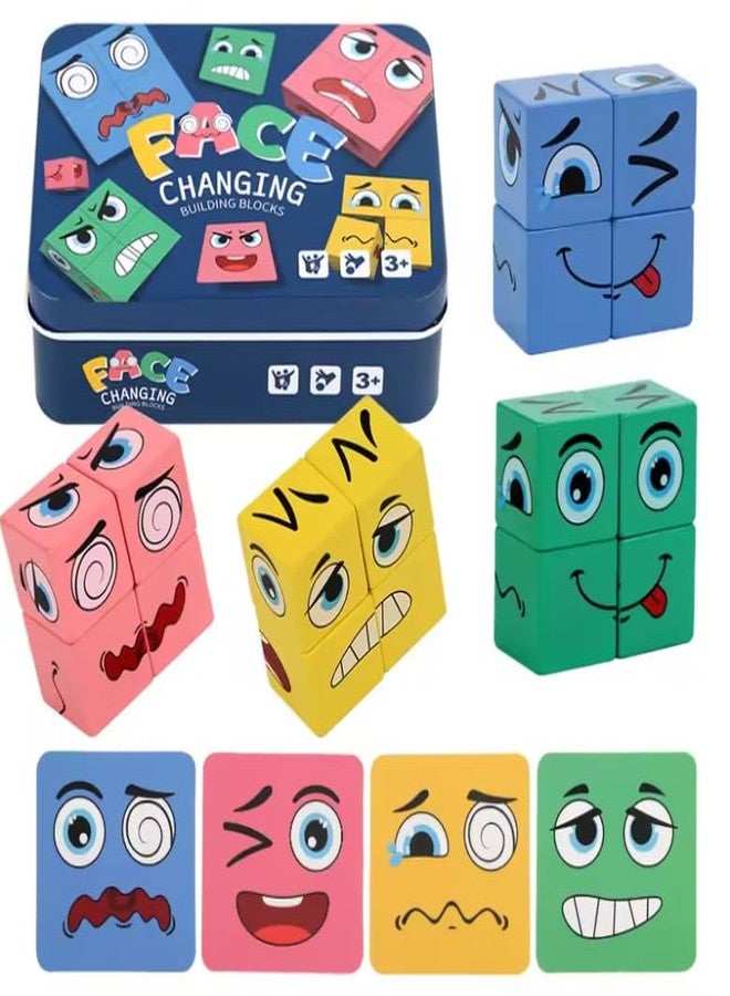 Goyal's Wooden Emoji Cube Face Changing Game for Kids | Expressions Matching Block Puzzle Toy, Preschool Educational Learning Memory Building Board Games (Normal Face Cube) - Image 1