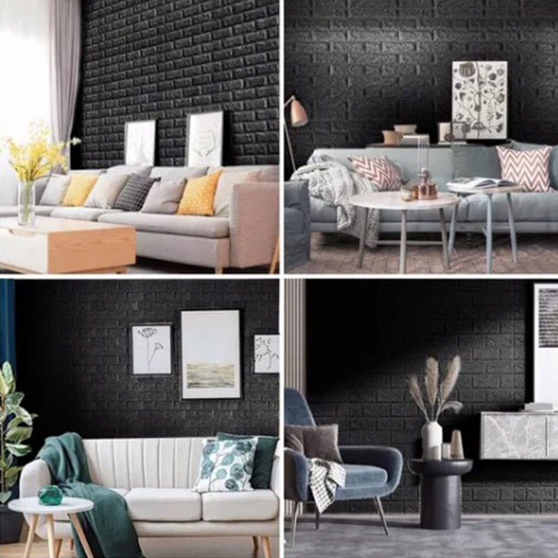 Black 3D Wall Panels 35x38cm Waterproof Self Adhesive Peel and Stick Wallpaper for Home Decor - Image 3