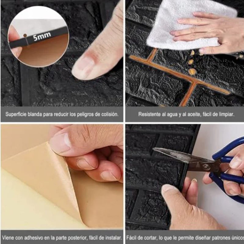 Black 3D Wall Panels 35x38cm Waterproof Self Adhesive Peel and Stick Wallpaper for Home Decor - Image 5