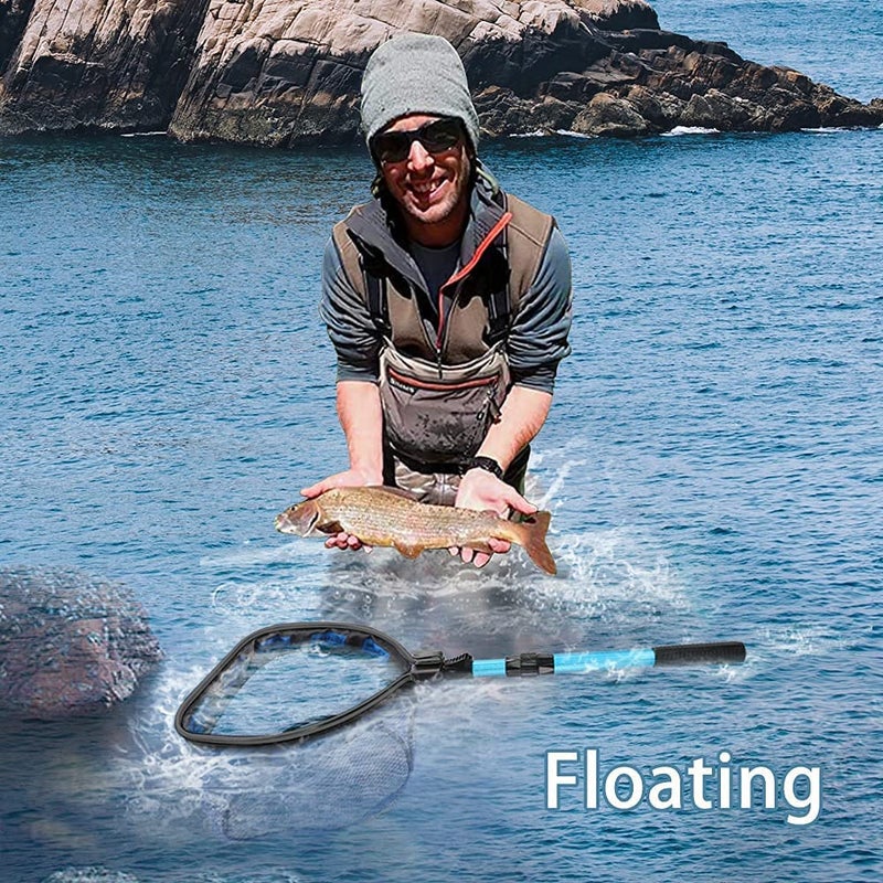SAN LIKE Floating Fishing Net - Collapsible Telescopic Pole Freshwater Saltwater Landing Net Trout Bass Steelhead Salmon Kayak Folding Rubber Coated Net Extend to 41inches - Image 3