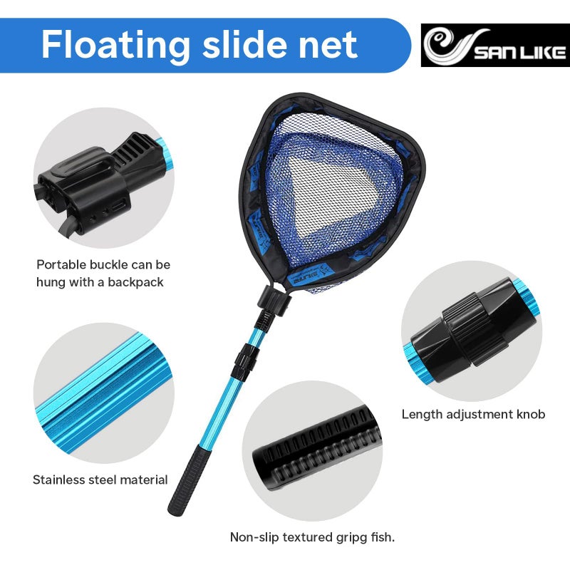 SAN LIKE Floating Fishing Net - Collapsible Telescopic Pole Freshwater Saltwater Landing Net Trout Bass Steelhead Salmon Kayak Folding Rubber Coated Net Extend to 41inches - Image 2