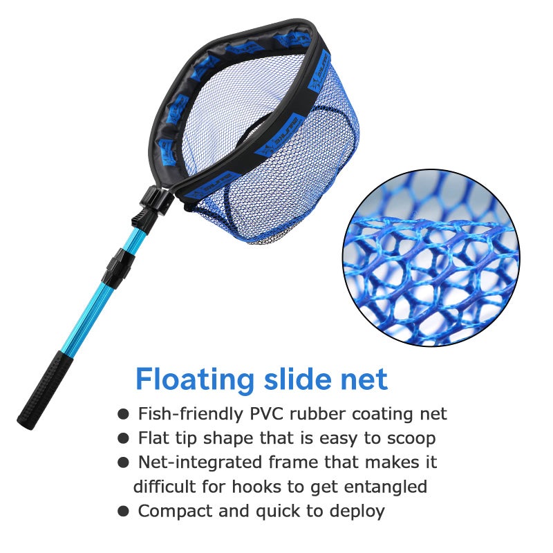 SAN LIKE Floating Fishing Net - Collapsible Telescopic Pole Freshwater Saltwater Landing Net Trout Bass Steelhead Salmon Kayak Folding Rubber Coated Net Extend to 41inches - Image 5