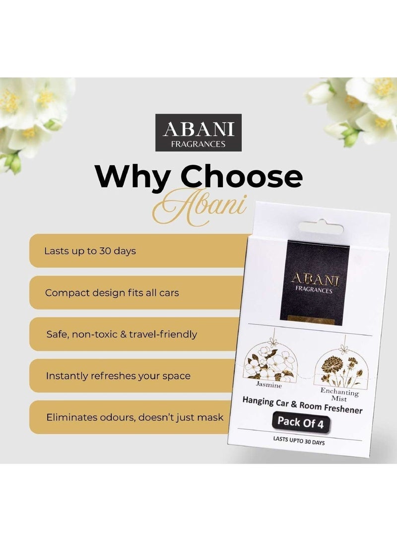 عطور أباني **أباني معطر هواء معلق للسيارة والغرفة عبوة من ٤ قطع – ياسمين وضباب ساحر | عطر يدوم حتى ٣٠ يومًا | تصميم مدمج وآمن غير سام** - Image 4