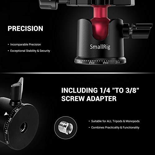 SmallRig Mini Ball Head, Tripod Head Camera 360° Panoramic with 1/4" Screw 3/8" Thread Mount and Quick Release Plate Metal Ball Joint for Monopod, DSLR, Phone, Gopro, Max Load 4.4lbs/2kg - BUT2665 - Image 3