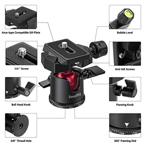 SmallRig Mini Ball Head, Tripod Head Camera 360° Panoramic with 1/4" Screw 3/8" Thread Mount and Quick Release Plate Metal Ball Joint for Monopod, DSLR, Phone, Gopro, Max Load 4.4lbs/2kg - BUT2665 - Image 4