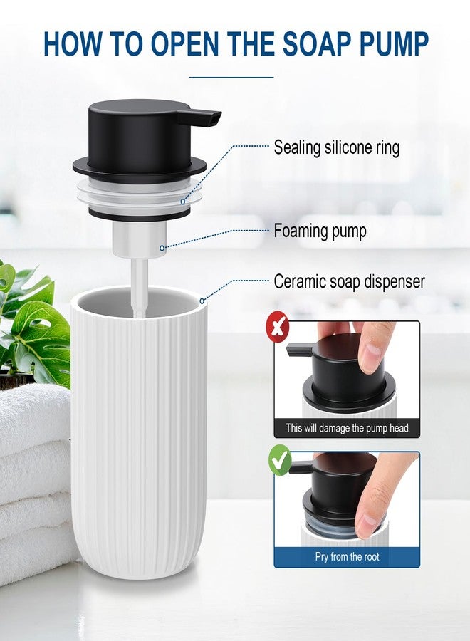 Dlirho Ceramic Foaming Soap Dispenser, 12 oz Bathroom Foam Hand Soap Dispenser, Refillable Lotion Soap Dispenser with Removable Pump for Kitchen Hand Wash Dispenser, Modern Home Decor(2Pack-White) - Image 3