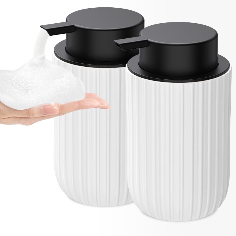 Dlirho Ceramic Foaming Soap Dispenser, 12 oz Bathroom Foam Hand Soap Dispenser, Refillable Lotion Soap Dispenser with Removable Pump for Kitchen Hand Wash Dispenser, Modern Home Decor(2Pack-White) - Image 1