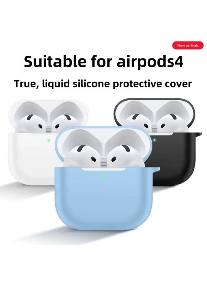 غطاء حماية لجهاز AirPods4 من Apple من الجيل الرابع، سماعة رأس لاسلكية بتقنية البلوتوث، مصنوع من السيليكون بلون سادة، اللون: أسود، الموديلات المناسبة: Airpods من الجيل الرابع - Image 2