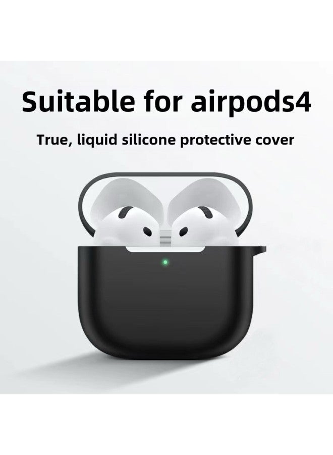 غطاء حماية لجهاز AirPods4 من Apple من الجيل الرابع، سماعة رأس لاسلكية بتقنية البلوتوث، مصنوع من السيليكون بلون سادة، اللون: أسود، الموديلات المناسبة: Airpods من الجيل الرابع - Image 1