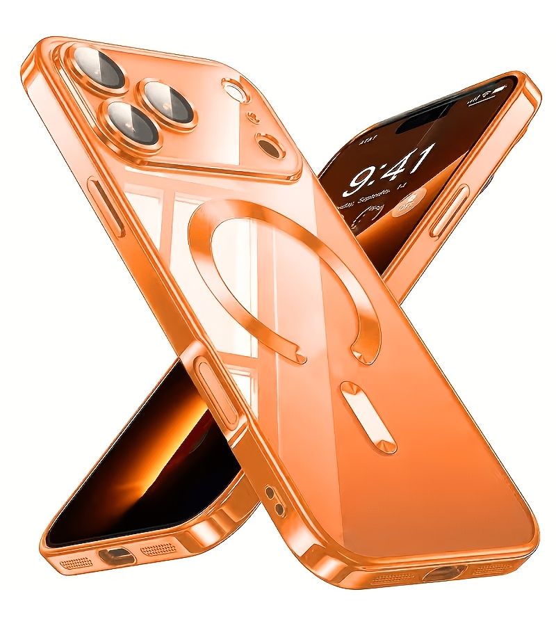 جراب هاتف من TPU الناعم المضاد للصدمات والمزين ببريق برتقالي، مع حامل مغناطيسي، لهاتف iPhone 17 Pro Max، هدية عيد الميلاد - Image 1