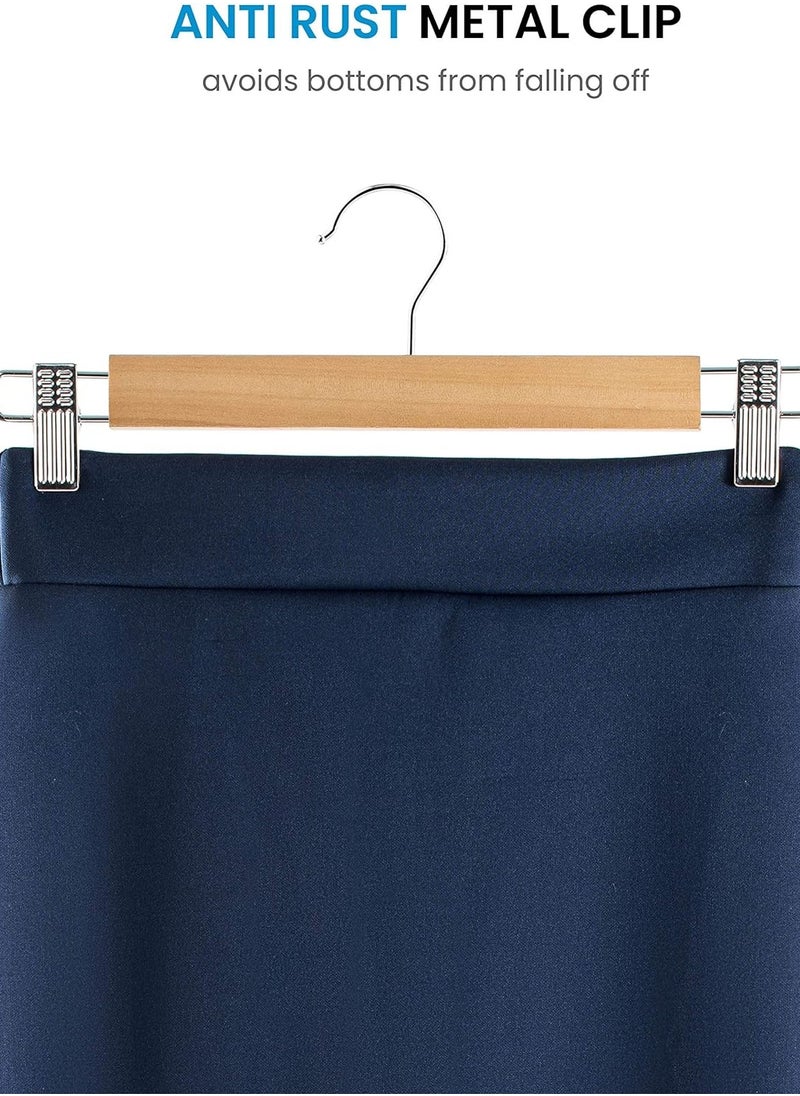 CityRiya-Long Pants Hangers with Clips Non-Slip Clothes Hangers 10 Pack Adjustable Jeans Skirt Hangers Clothes Hangers Coat Hanger Wooden Pants Hangers with 360° Swivel Hook  - Image 4