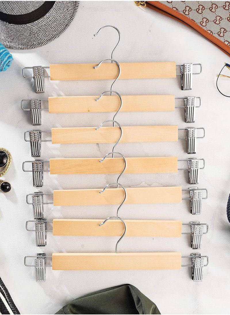 CityRiya-Long Pants Hangers with Clips Non-Slip Clothes Hangers 10 Pack Adjustable Jeans Skirt Hangers Clothes Hangers Coat Hanger Wooden Pants Hangers with 360° Swivel Hook  - Image 3