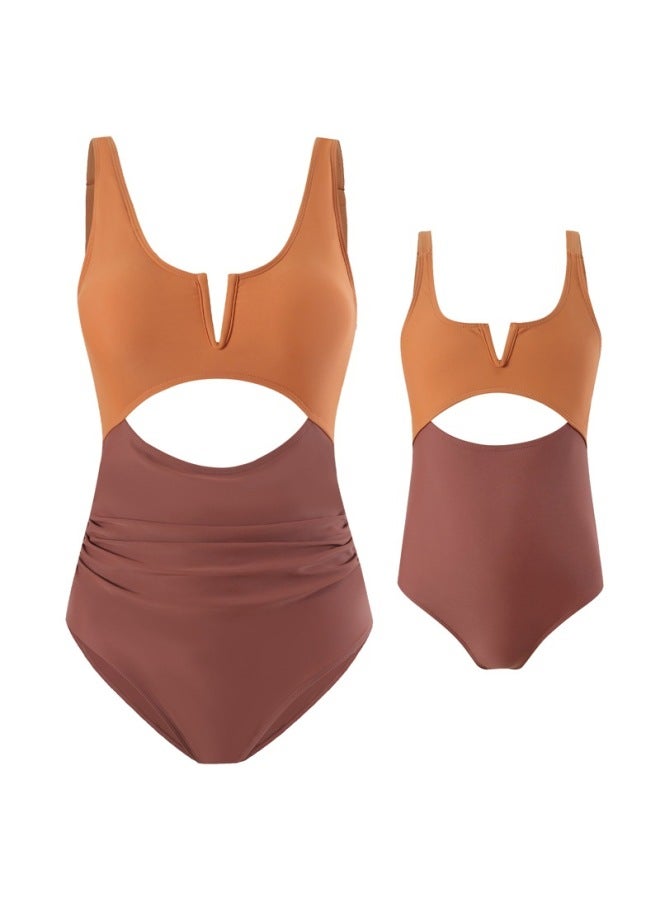 Loquat 2024 European And American One-piece Swimsuit Women's Nylon Color Contrast Parent-child Adult Children's Swimsuit Manufacturers Wholesale-Color:Green- - Image 4