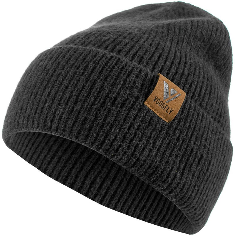 Vgogfly Beanie Men Slouchy Knit Skull Cap Warm Stocking Hats Guys Women Striped Winter Beanie Hat Cuffed Plain Hat Black - Image 1