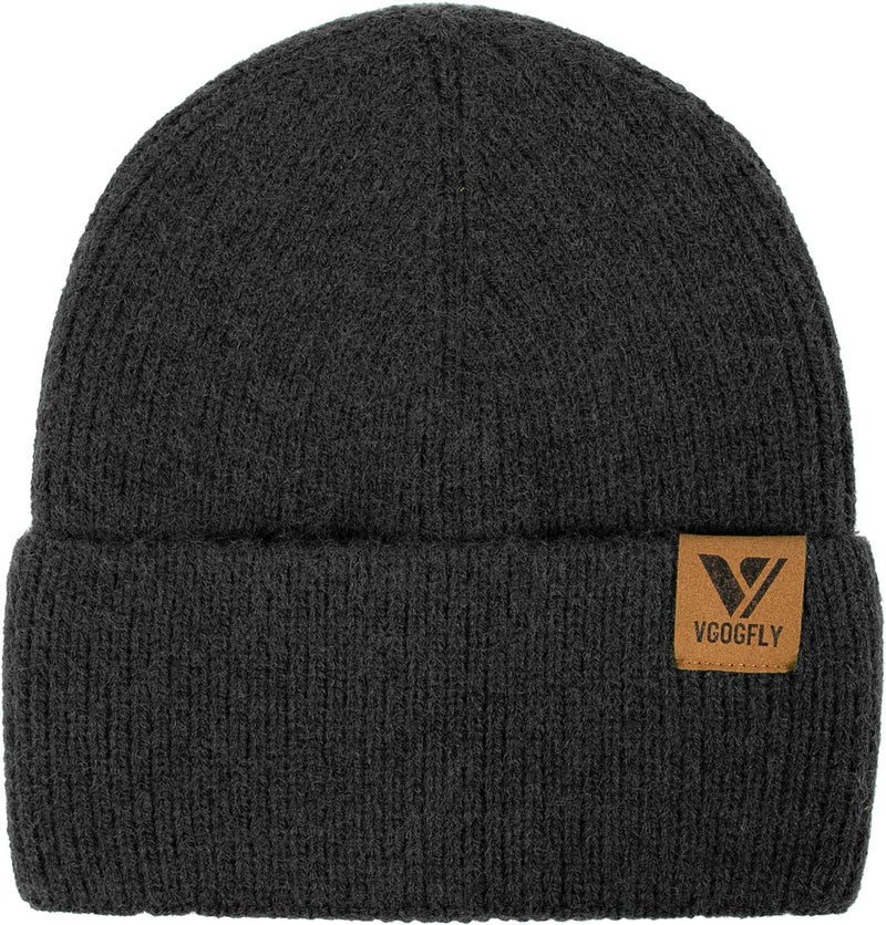 Vgogfly Beanie Men Slouchy Knit Skull Cap Warm Stocking Hats Guys Women Striped Winter Beanie Hat Cuffed Plain Hat Black - Image 2