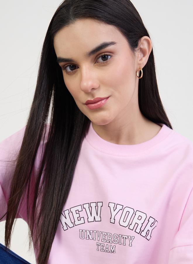 Styli Pink New York Graphic Oversized T-Shirt - Image 4