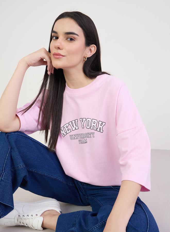 Styli Pink New York Graphic Oversized T-Shirt - Image 1