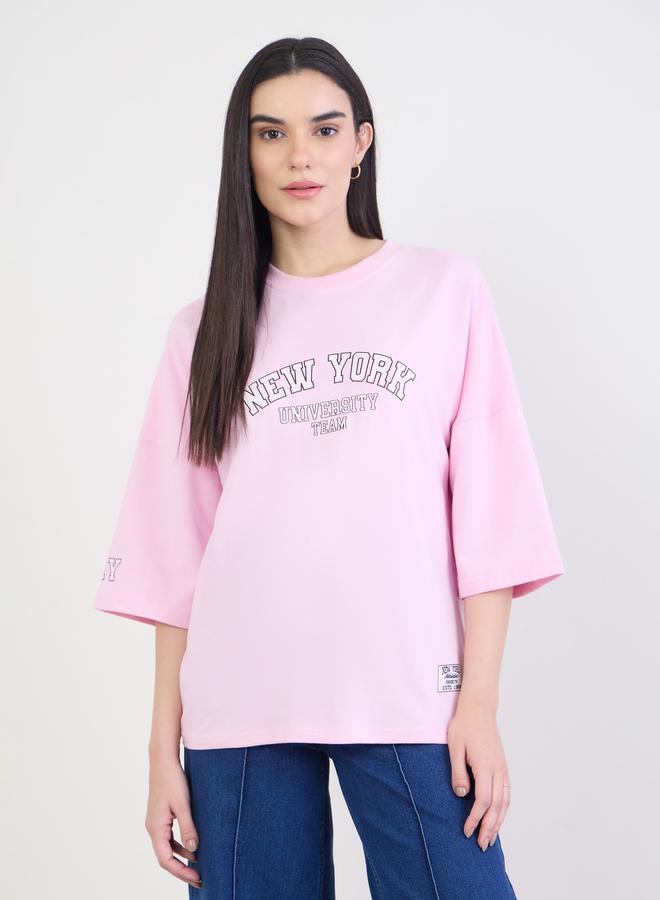 Styli Pink New York Graphic Oversized T-Shirt - Image 3