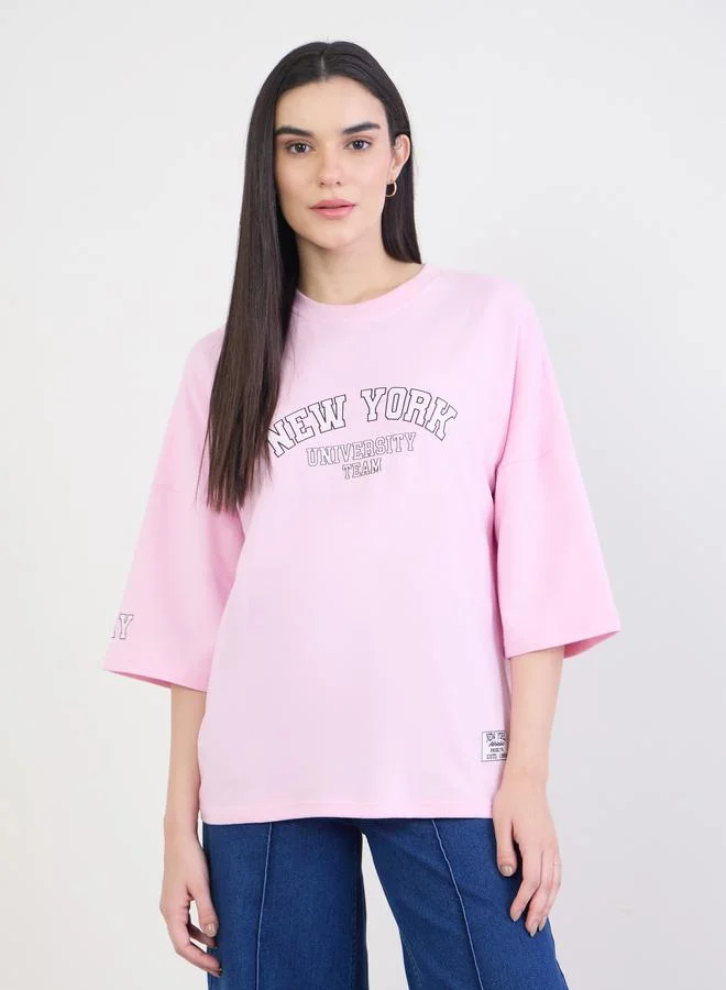 Pink New York Graphic Oversized T-Shirt