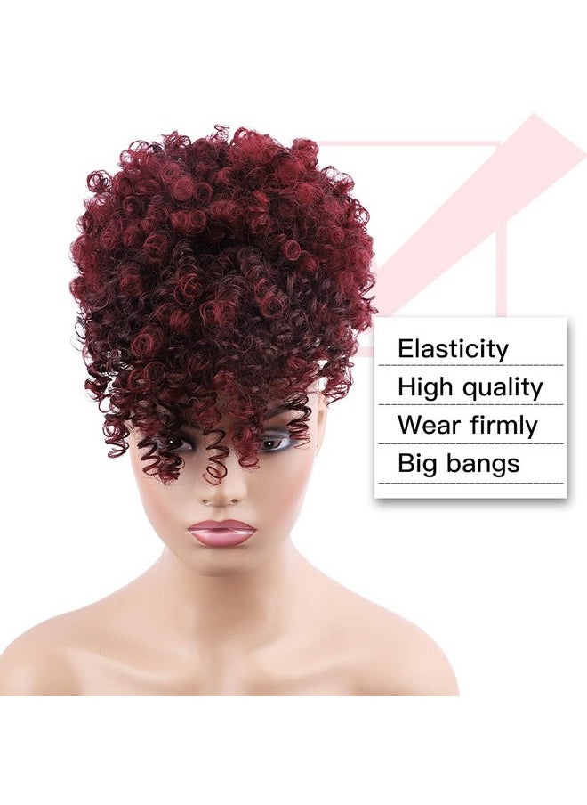 ENTRANCED STYLES - Drawstring Ponytail With Bangs Afro Puff Ponytail Extensions For Women Short Curly Puff Ponytail With Bangs Clip In Wrap Updo Hairpiece For Women (Tbug) - Image 1