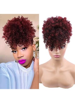 Drawstring Ponytail With Bangs Afro Puff Ponytail Extensions For Women Short Curly Puff Ponytail With Bangs Clip In Wrap Updo Hairpiece For Women (Tbug)