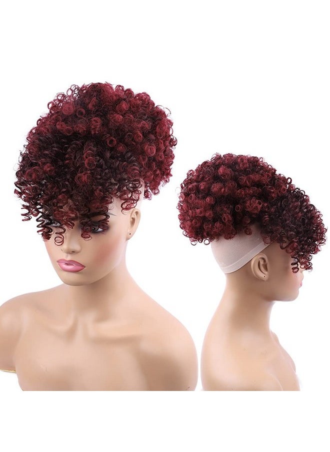 ENTRANCED STYLES - Drawstring Ponytail With Bangs Afro Puff Ponytail Extensions For Women Short Curly Puff Ponytail With Bangs Clip In Wrap Updo Hairpiece For Women (Tbug) - Image 1