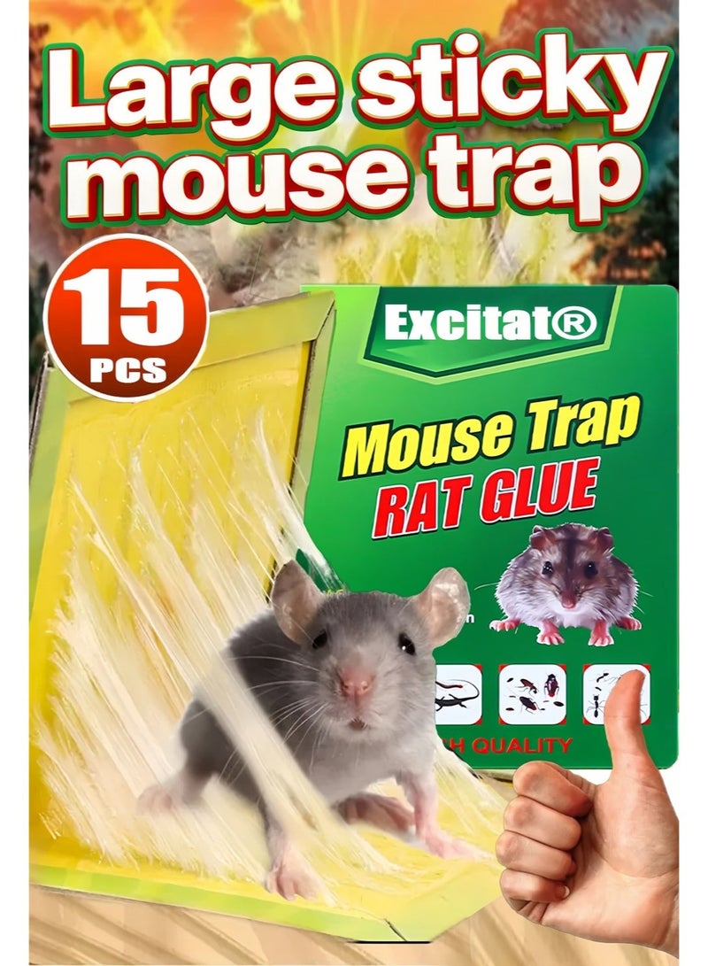 إثارة عبوة من 15 مصيدة غراء كبيرة للفئران، مصائد لاصقة احترافية للفئران للاستخدام الداخلي والخارجي، مصائد قوارض غير سامة وآمنة للحيوانات الأليفة مع لاصق قوي، مقاومة للماء للفئران والقوارض والمصائد المنزلية، لوحة لاصقة للمنزل الداخلي والمرآب والطابق السفلي والمساحات التجارية - Image 1
