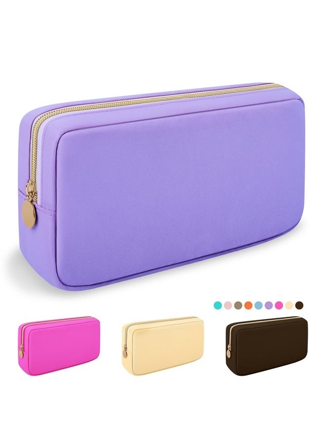 Iqimott Nylon Small Makeup Bag Cosmetic Zipper Pouch for Purse, Preppy Makeup Bag Compact Make up Pouch Toiletry Bag, Waterproof Zipper Purse Travel Coin Pouch Storage Bag for Women Girls Teens(Purple) - Image 1