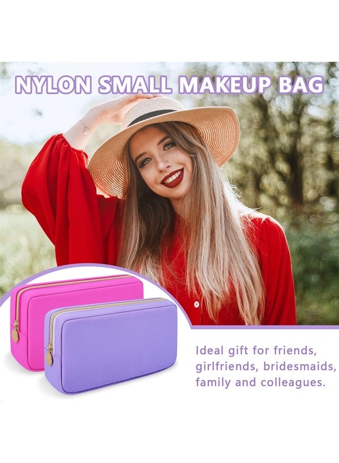Iqimott Nylon Small Makeup Bag Cosmetic Zipper Pouch for Purse, Preppy Makeup Bag Compact Make up Pouch Toiletry Bag, Waterproof Zipper Purse Travel Coin Pouch Storage Bag for Women Girls Teens(Purple) - Image 2
