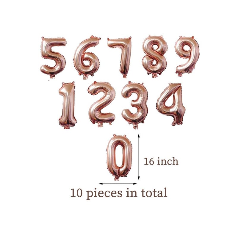 AnnoDeel 10 pcs 16inch Number Rose Gold Mylar Balloons, 0~9 Rose Gold Foil Balloons for Birthday Wedding Party Decorations Number Balloons - Image 2