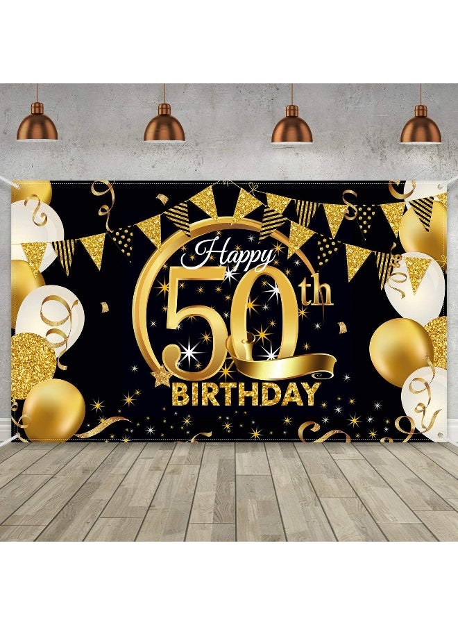 BPA لافتة ملصق قماشية كبيرة جدًا باللونين الأسود والذهبي لتزيين حفلة عيد الميلاد، لافتة خلفية لكشك الصور، لوازم حفلة عيد الميلاد، 72.8 × 43.3 بوصة (50)  - Image 1