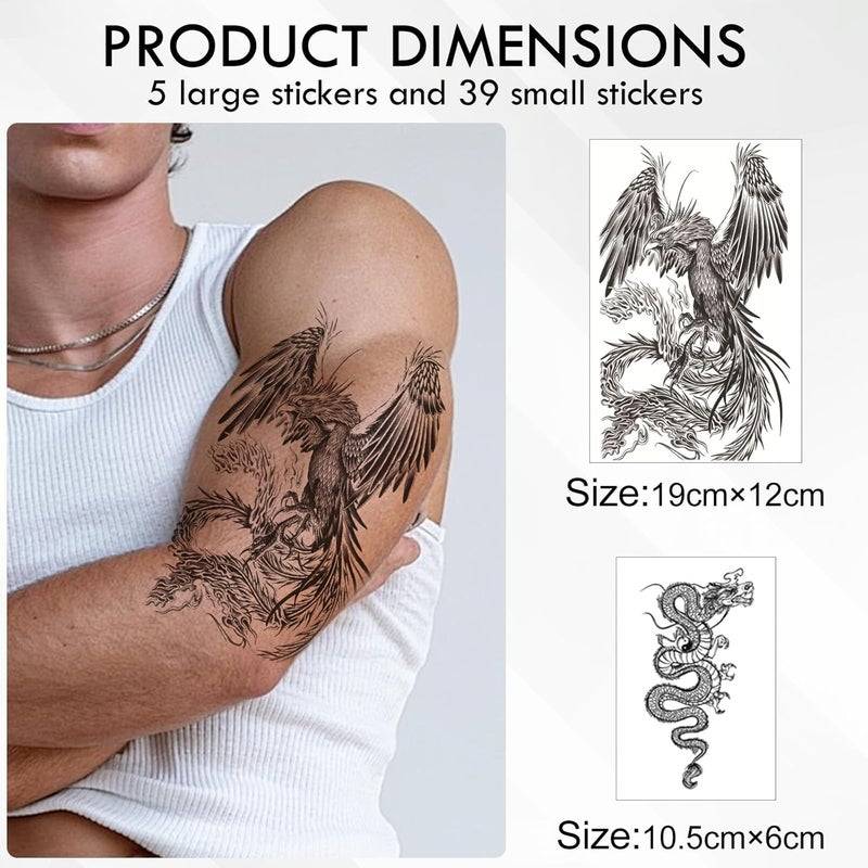 TecoKart 44 Sheets Temporary Tattoo Stickers for Men and Women Waterproof Realistic SemiPermanent Tattoos for Hand Chest Arms and More Forearm Tattoos Armband Tattoo Mehndi Stickers for Hands Arabic - Image 2