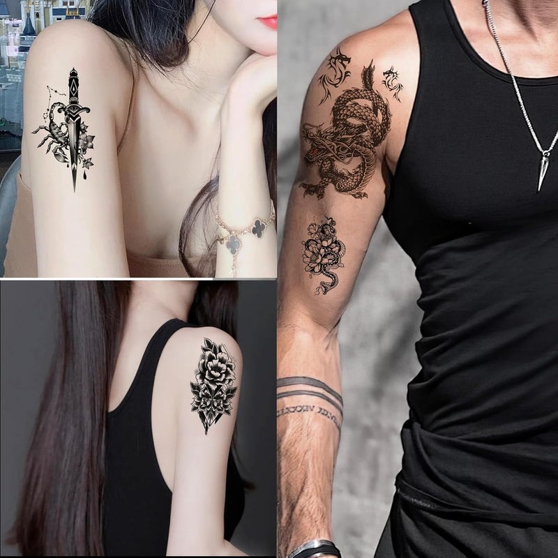 TecoKart 44 Sheets Temporary Tattoo Stickers for Men and Women Waterproof Realistic SemiPermanent Tattoos for Hand Chest Arms and More Forearm Tattoos Armband Tattoo Mehndi Stickers for Hands Arabic - Image 4