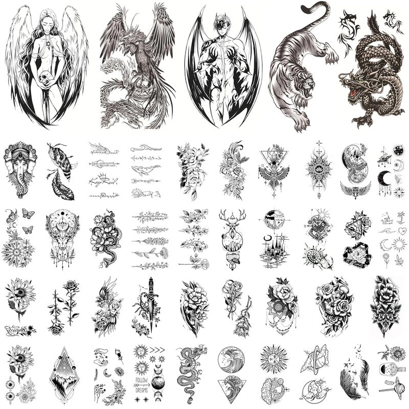 TecoKart 44 Sheets Temporary Tattoo Stickers for Men and Women Waterproof Realistic SemiPermanent Tattoos for Hand Chest Arms and More Forearm Tattoos Armband Tattoo Mehndi Stickers for Hands Arabic - Image 1