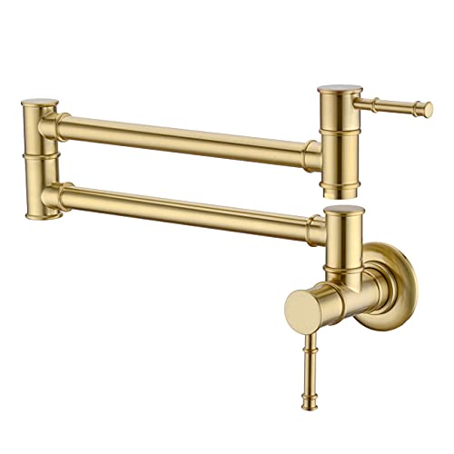 GICASA Pot Filler Faucet Wall Mounted Double Joint Swing Arm Single Hole Brushed Gold Two Handles Brass Folding Stretchable Kitchen Faucet - Image 1