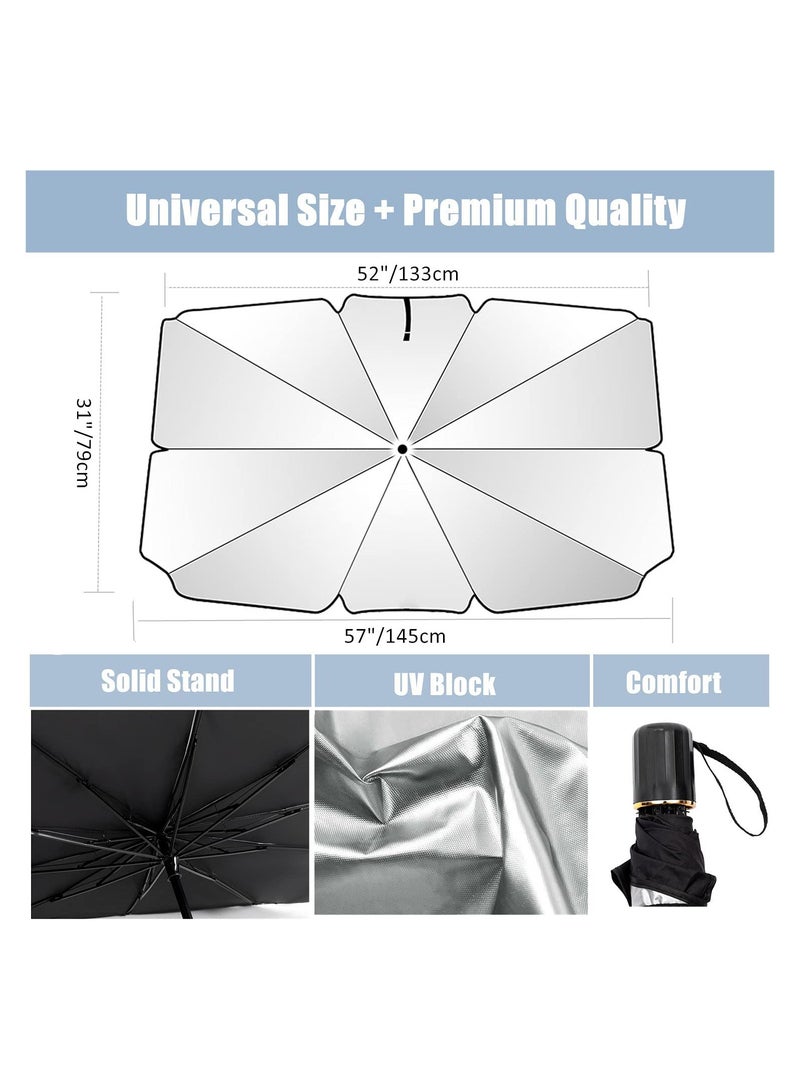Car Front Windshield Sunshade Car Umbrella , UV Protection  Heat Insulation Foldable Sun Shade Sun Visor, Full Cover Sun Shade for Most Vehicles 145cm*79cm - Image 3