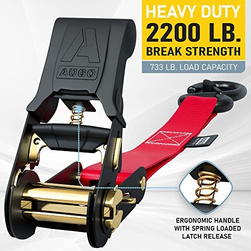 AUGO Ratchet Straps Heavy Duty 4 Pack -15 FT - 2200 LB Break Strength – with Safety Lock S Hooks - Cargo Straps for Moving, Appliances, Motorcycle – Soft Loop Tie Downs - Image 2