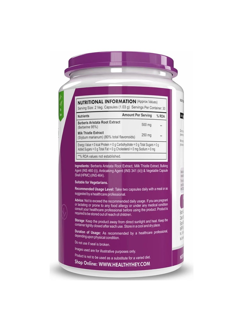 HealthyHey Nutrition HealthyHey Berberis Berberine 95% with Milk Thistle Vegetable Capsules, 60 Count - Image 2