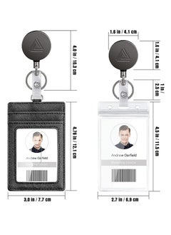 Joyelink Heavy Duty Metal Retractable Badge Holder Reel with Belt Clip Key Ring, Waterproof Vertical Clear ID Card Holder and PU Leather Badge Holder  - Image 2