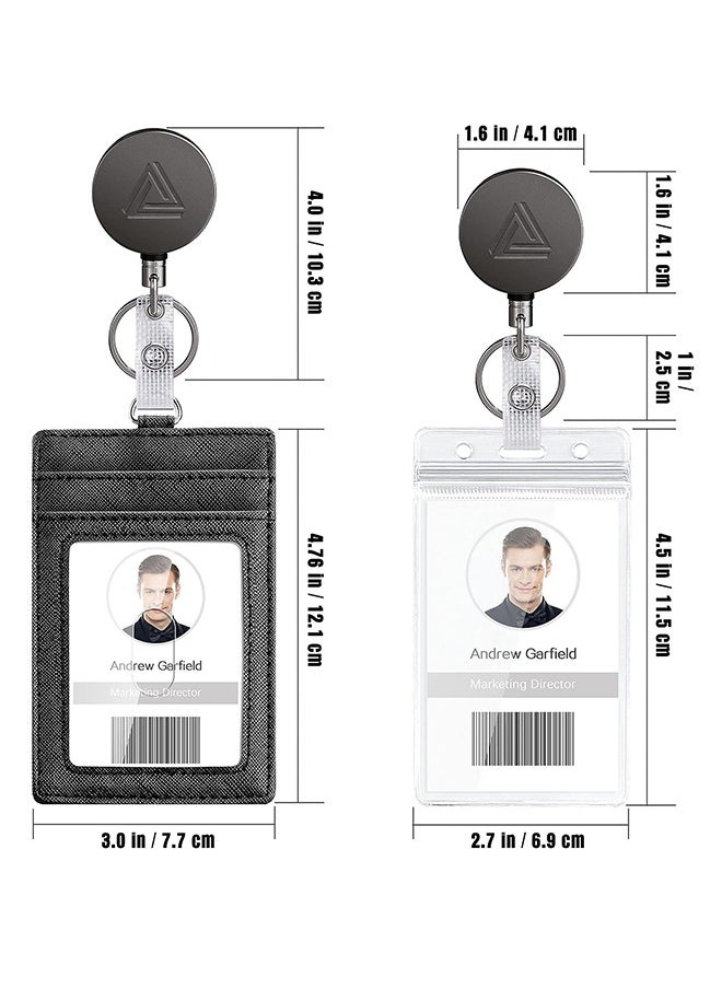Joyelink - Heavy Duty Metal Retractable Badge Holder Reel with Belt Clip Key Ring, Waterproof Vertical Clear ID Card Holder and PU Leather Badge Holder - Image 1