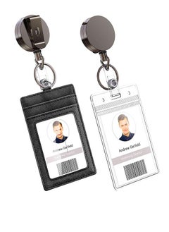 Joyelink Heavy Duty Metal Retractable Badge Holder Reel with Belt Clip Key Ring, Waterproof Vertical Clear ID Card Holder and PU Leather Badge Holder  - Image 1