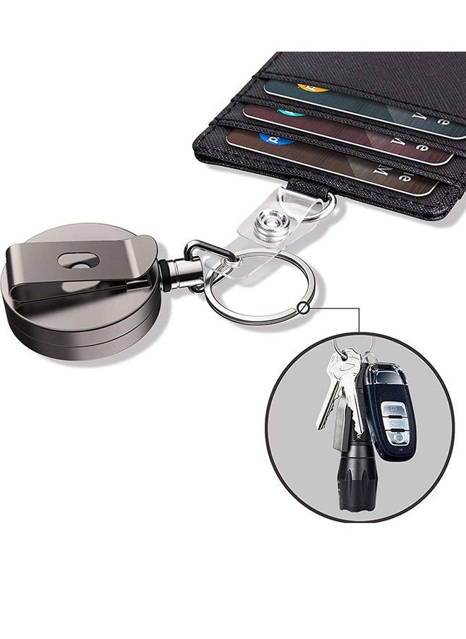 Joyelink - Heavy Duty Metal Retractable Badge Holder Reel with Belt Clip Key Ring, Waterproof Vertical Clear ID Card Holder and PU Leather Badge Holder - Image 1