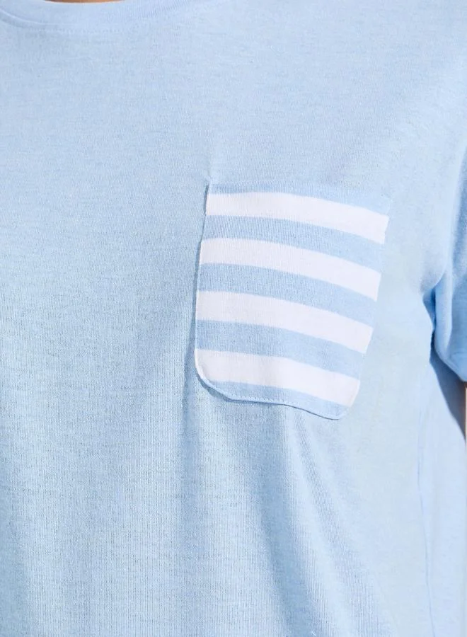 Styli Cotton Striped Pocket T-Shirt & Pyjama Set