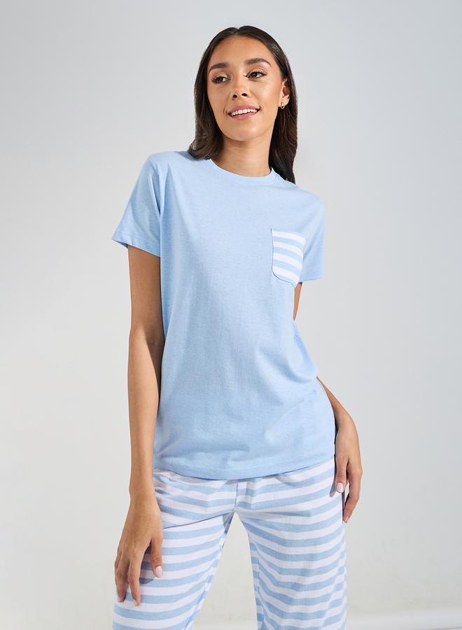 Styli Cotton Striped Pocket T-Shirt & Pyjama Set  - Image 3