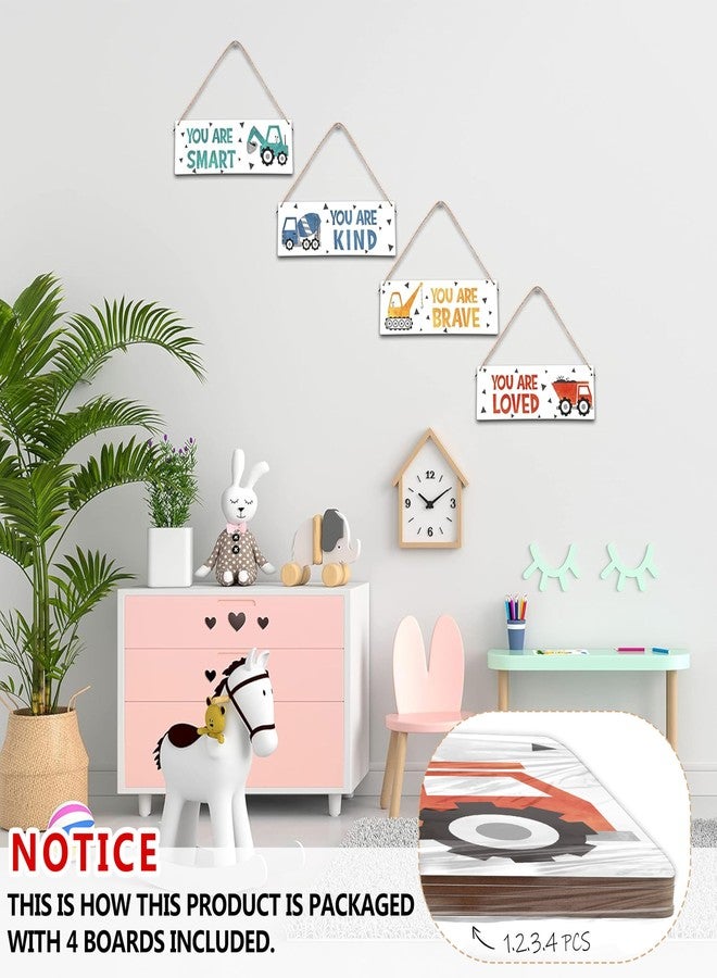 ISOVF 4 Pieces Construction Vehicles Decor Kids Room Wall Decor Wooden Sign - Motivational Wall Art For Kids Room Nursery Playroom Classroom - You Are Loved You Are Brave You Are Kind You Are Smart(Sign-01) - Image 3