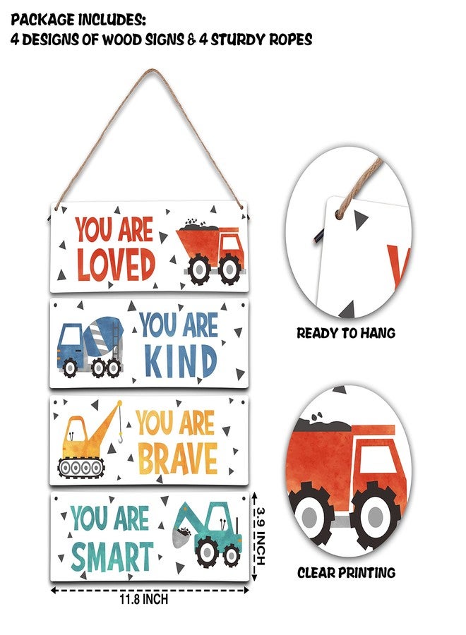 ISOVF 4 Pieces Construction Vehicles Decor Kids Room Wall Decor Wooden Sign - Motivational Wall Art For Kids Room Nursery Playroom Classroom - You Are Loved You Are Brave You Are Kind You Are Smart(Sign-01) - Image 2