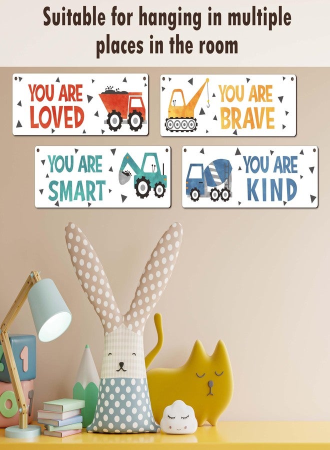 ISOVF 4 Pieces Construction Vehicles Decor Kids Room Wall Decor Wooden Sign - Motivational Wall Art For Kids Room Nursery Playroom Classroom - You Are Loved You Are Brave You Are Kind You Are Smart(Sign-01) - Image 5