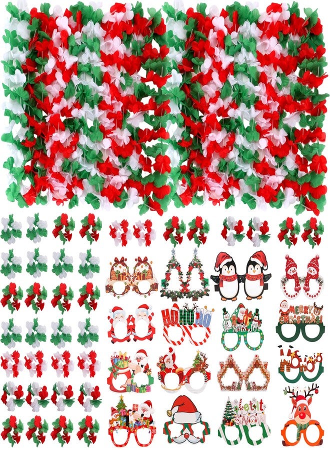 Atonofun 64 PCS Leis for Christmas Party Decorations- Leis Bulk, Red and Green Flower Lei for Adults Birthday Christmas Party Favors Supplies - Image 1