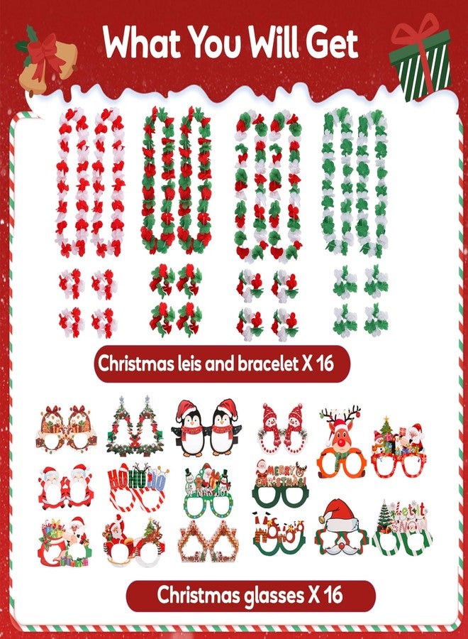 Atonofun 64 PCS Leis for Christmas Party Decorations- Leis Bulk, Red and Green Flower Lei for Adults Birthday Christmas Party Favors Supplies - Image 3