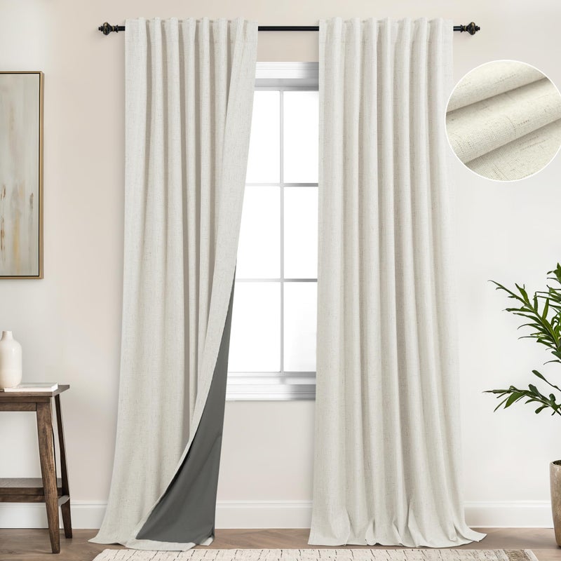 Joywell Linen 100% Blackout Short Curtains 54 Inches Long  Rod Pocket/Back Tab/Hook Belt/Clip Rings  Room Darkening Drapes for Bedroom Living Room Decor (2 Panels Set 52 x 54 Ivory) - Image 4